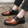 Trendy New Pointed Two Tone Mix Monk Strap Oxfords Shoes For Men Casual Wedding Dress Footwear Flats Sapatos Tenis Masculino