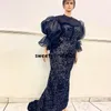 Vintage Sequined Evening Dresses O-Neck Occasces Party Dress Crystal African Formal Prom Crysts