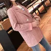 Pink Gray Plaid Notch Collar Long Sleeve Double-breasted Pocket Loose Suit Slim Fit Casual Chic Blazer C0147 210514