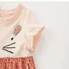 Бренд вязаные хлопчатобумажные детские одежда с коротким рукавом девочка одежда Летний младенческий малыш дети пляжный мультфильм платья для девочек Q0716