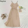 Neploe Maxi Dressの女性A-Logeのない包帯スリングドレス夏の新しい気質Vネックスプリットvestidos Ropa Mujer 4H572 210422