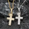 Hip Hop Diamond Crown Jesus Cross Pendant Halsband Iced Out Zircon med tennis kedja rapper smycken gåva