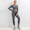 Vital Seamless Yoga Set Kvinna Sportkläder Långärmad Beskära Top + Gym Leggings + Sport Brassiere Kvinna Fitness Sport kostymer 3 Piecessoccer Jersey