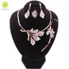 Dubai Jewelry Sets Feather Pendant Necklace Earrings Bracelet Ring Set For Women Wedding Engagement Party Jewelry Gift H1022