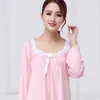 Damska Bawełna Modal Bawełna Zastawna Długoszechowa Loose-Fit Koreański Styl Różowa Biała Księżniczka Długa Nightdress Stretch Nightgown 210924