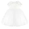 Flowers Short Sleeve White Baby Girl Dress Infant Toddler Summer Ball Gown Lace Christening Party Dresses Kids Girls Clothing Q0716