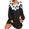 Kadın Moda Çiçek Baskı Gevşek Elbise Rahat Uzun Kollu V Yaka Mini Elbise Artı Boyutu 5XL 2022 İlkbahar Sonbahar Kadın Parti Elbiseler Y1204