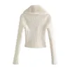 BBWM Women Sweet Fur Collar Splicing Knitting Sweater Female Lace Long Sleeve Cardigan Chic Top 211218