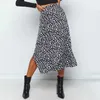 Sexy leopardo wrap saia impressão chiffon split moda casual long s para as mulheres primavera verão roupas zíper elegante 210629