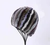 Kvinnors Högkvalitativa Real Rex Kanin Fur Striped Beanie Mössor Tjejer Vinter Fashion Warm Caps Multicolor