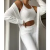 3 Piece Women's Knitted Tracksuits 2020 Autumn Vest Coat Trousers Set Lounge Wear Fashion Tops Pants Solid Fleece Cardigan Y0625