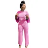 Conjunto de mujer elegante sólido ropa crop top pantalones largos rectos oficina dama chándal a juego s traje de trabajo de dos piezas 210525