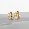 Retro Enamel Hoop Huggie Earrings For Women Colorful Flowers Designer Jewelry 18k Gold Alloy Blue Red Purple Black Girls Earring Gift