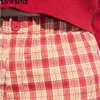 Rood geruite broek vrouw hoge taille brede been ins plaid zomer vrouwen verticale casual lang 210510