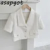 Coats & Jackets Summer Elegant Sweet Vintage Temperament Turn Down Collar Short Sleeve Jacket Office Lady Women's Clothing 210928