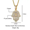 DZ Bling glacé CZ Hamsa main Baguette pendentifs colliers pour hommes rappeur bijoux avec pendentifs à breloque arrière solide X0509