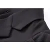 Kobiety Wysoka talia koronki w górę + łuk broszka czarny garnitur sukienka lato puff krótki rękaw nieregularny design biuro kobiety mini sukienki 210515