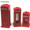 London Telefon Budka Red Die Cast Money Box Piggy Bank UK Pamiątka S Dla Dzieci Home Christmas Decoration 210607