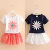 Summer 3-10T Years Kids Girl Birthday Party Elegant Princess Embroidery Floral T Shirt+Hollow Out Skirt 2 Piece Dress Sets 210701