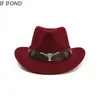Brytyjski styl retro wełna wełny wełny kowbojska szeroka punkowa cowgirl jazzowa czapka skórzana czapka chrzestna rozmiar 5658cm3584948