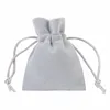 Mjuk sammet väska 7x9cm 9x12cm tjock grå dragsko påsar för smycken gåva packning jul födelsedagsfest bröllop favor