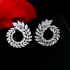 Mode Shiny Klar Weiß Zirkonia Kristall Stein Blume Stud Ohrring Für Frauen Mädchen Hochzeit Boucle D'oreille Arete