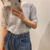 Summer Mohair Houndstooth Knitted Sweaters Tops Women Short Sleeve O-neck Pullovers Fashion Casual Korean Ladies 210513