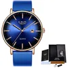 Montres-bracelets Hommes Montres étanches Bracelet en cuir Slim Quartz Casual Business Montre-bracelet Top Marque LIGE Male Clock 2021 Fashion238c