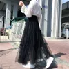 黒ロンググレープリーツチュチュスカート夏ヴィンテージ女性弾性ハイウエストメッシュミディチュールスカート女性ジュープ鳴のSaia 210619