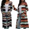 Gilet pour femmes Plus taille Fashion Femmes Tricoted Vest Cardigan Stripe colorée Stripe imprimée à manches longues Smock Loose Coat Stra22