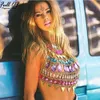 Festival Sexy Metal Chain Crop Top Sparkly Diamond Sequins Halter Camis Tank Top Beach Night Party vest Summer 210616