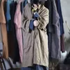 Johnature linho de algodão lace up cor sólida retro patchwork manga longa casacos de outono solto plus tamanho windbreaker 210521