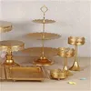 7 peça Bakeware ouro branco bolo conjunto conjunto redondo metal cristal cupcake dessert exposição pedestal festa de casamento display 20220107 Q2