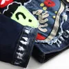 Märkemärke målade lappar Denimjacka Trendig skönhet Patchwork Broderade motorcykeljeans Kappa Ytterkläder Veste pour hommes