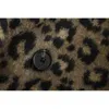 Winter Coffee Animal Leopard Pattern Elegant Woolen Blends Coat Notched Collar Long Sleeve Mid OL Blazer Outerwear 210429