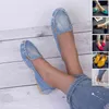 Mulheres Casual Sapatos Lisos Primavera Outono Loja Loatina Mulheres Sapatos Slips Soft Round Toe Denim Flats Jeans Sapatos Plus Size