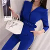 Alta Qualidade Elegante Cintura Cintura Business Jumpsuits Mulheres OL V-Neck Long Playsuits Casual Trabalho Desgaste Macacões 210603