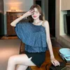チェーン非対称のセクシーなキャミソールの女性の波状の端の弾性ソフトトップ夏の韓国のファッション服210520