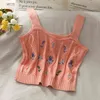 OUMEA Women Knitted Tank Top Flower Embroidery Strappy Knit Crop Cami Top Female Summer Going Out Sweet Hot Knit Tops For Women X0507