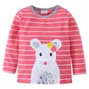 Metri di salto Autunno Primavera Mouse Ragazze T-shirt in cotone Stripe Cute bambini Manica lunga Moda Kids ops Camicetta 210529