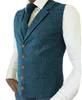 Brown Mens Vests Casual Plaid Vest Men's Suit Wool Herringbone Tweed Tailored Collar Wedding Dress Waistcoat