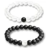 2 Stück weiße schwarze Naturstein-Perlen-Armbänder, klassisches Paar-Armband für Damen und Herren, Charm-Strang-Schmuck, Freund-Geschenke