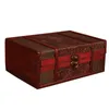Retro Wooden Storage Box with Lock Ornaments Home Decoration Desktop Book Organizer Jewelry Boxes Antique Cosmetic Box Household H1102