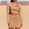 Sibybo White Striped Casual Outfits Women Two Piece Set Crop Tops And Bodycon Skirts Suit Female Spring Streetwear Matching Sets 210730