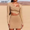 Sibybo wit gestreepte casual outfits vrouwen tweedelige set crop tops en bodycon rokken pak vrouwelijke lente streetwear matching sets 210730