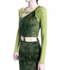 [Eam] Mulheres Green Spled Small Slim Oco Leopardo Vestido Slash Pescoço Manga Longa Loose Fit Moda Primavera Verão 1d7675 21512