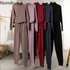 Nomikuma Women Sweater Pants Two Pieces Outfits Half Turtleneck Twisted Knitted Pullover + Lace Up Waist Harem Sweatpants 6C360 210427