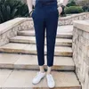 Spring Summer Men's Dress Casual Slim Striped Suit Pants Formal Business Trousers Ankle Length Men Clothes 29-35 210527