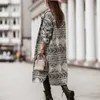 女性のファッションのターンダウンカラープリントウールロングコートビンテージパターンスリーブ緩い暖かいオーバーコートレディーアウトウィート211019