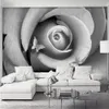 Modern simple gray and white three-dimensional relief 3D rose flower wallpapers TV sofa background wall
